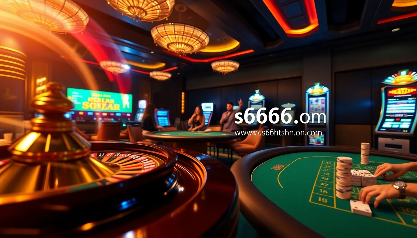 Experience thrilling gameplay at https://s666hn.com/ with a vibrant casino setup featuring roulette and poker.