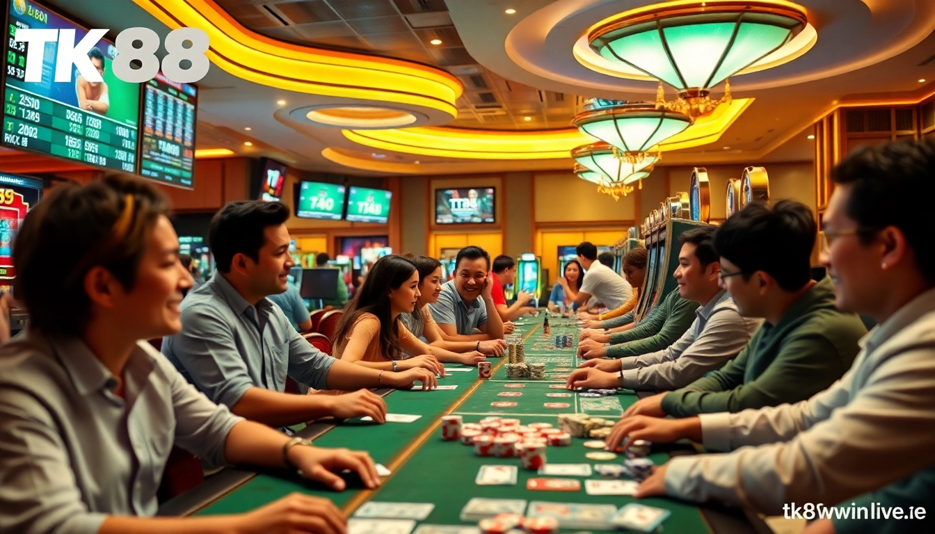 Exciting casino scene at tk88win.live showcasing players enjoying diverse gambling games.