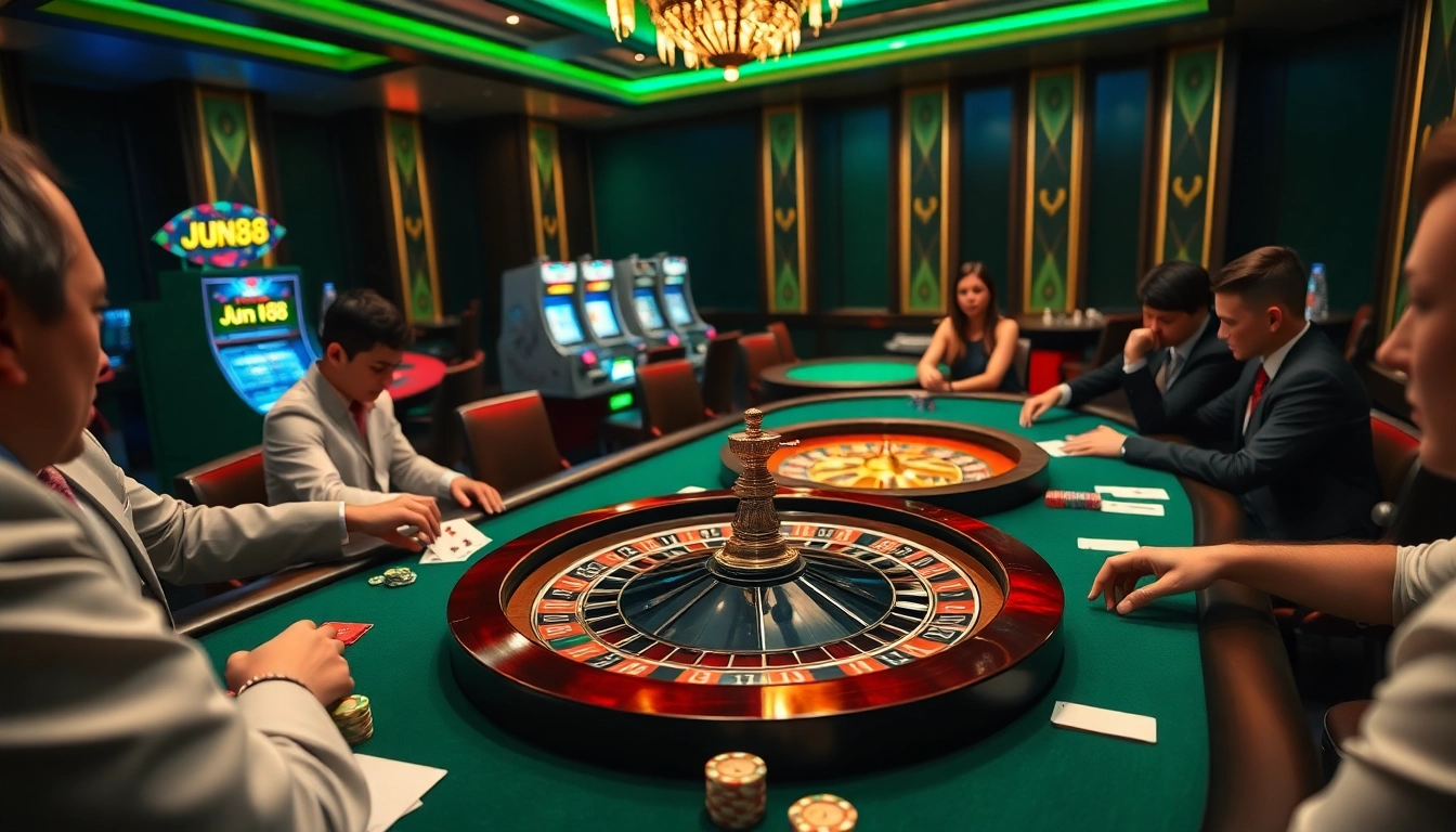 Experience the excitement of Jun88 at a luxurious casino with engaging poker gameplay.
