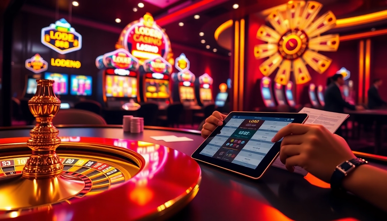 Engage with high-stakes betting at https://lode88.auction/ showcasing a vibrant casino scene.