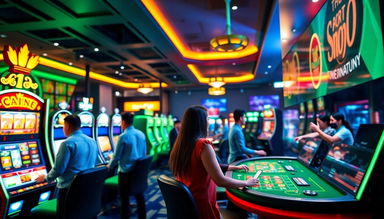 S666.nyc showcases a modern online casino atmosphere with players engaging in various games, reflecting excitement and luxury.